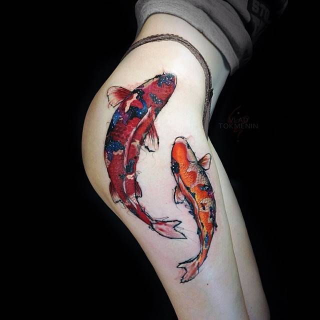 koi fish tattoos on leg