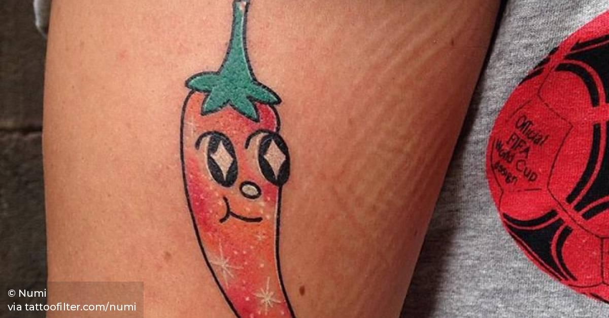 Kawaii red chili pepper tattoo.