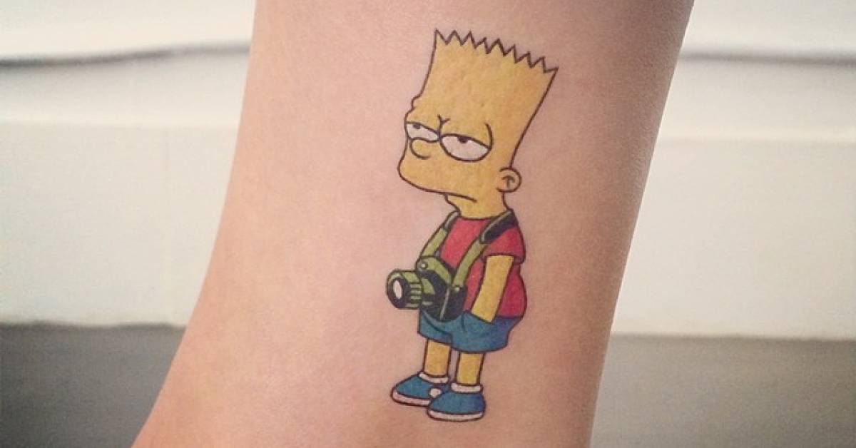 Bart Simpson tattoo on the ankle.