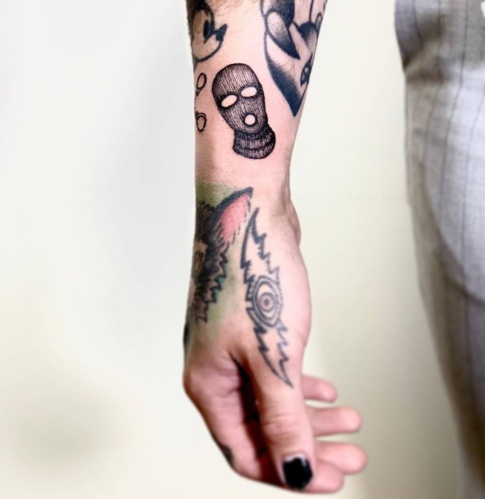 ski mask tatto  Ski mask tattoo Hand tattoos Hip thigh tattoos