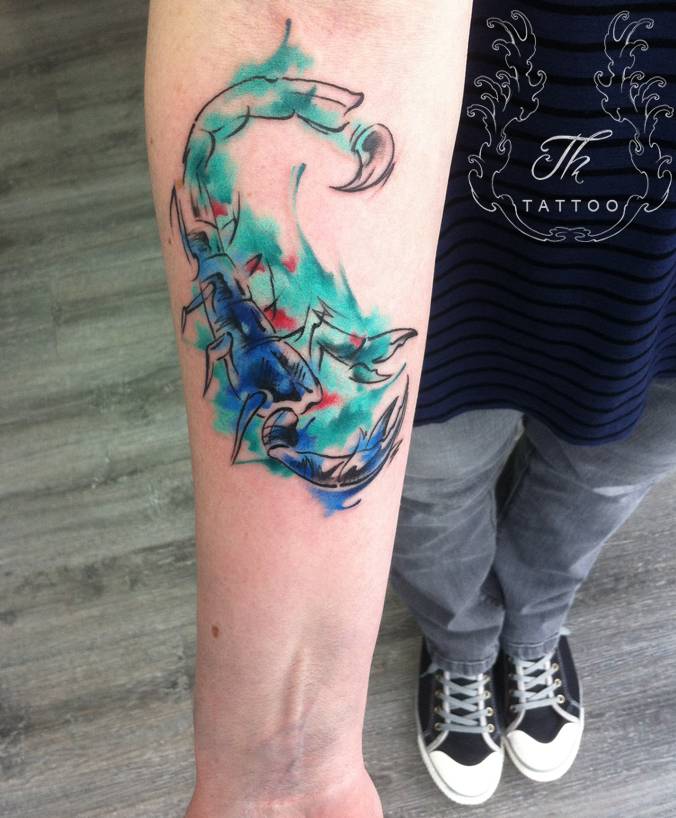 Watercolor scorpion tattoo
