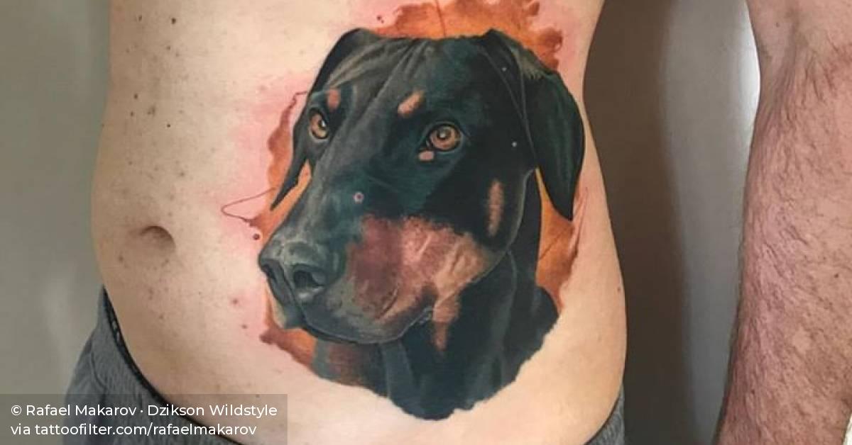 Realistic Doberman Head Tattoo On The Left Side Of The