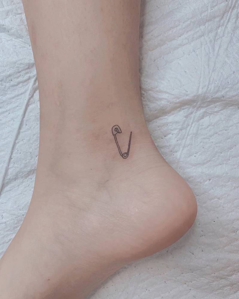 Safety Pin Tattoo On The Ankle 