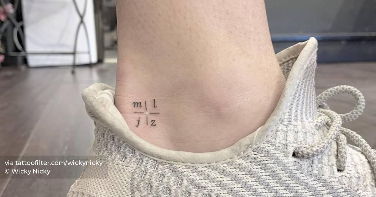 Initials lettering tattoo on ankle