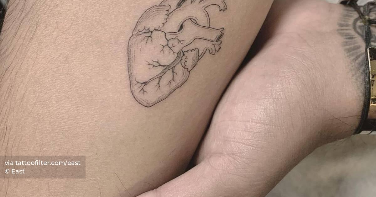 Single needle anatomical heart on the inner arm.