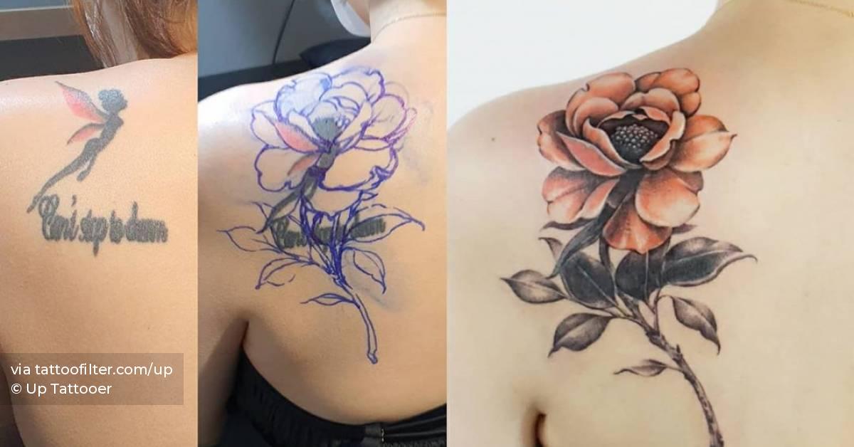 Old tattoo cover up with a peony flower