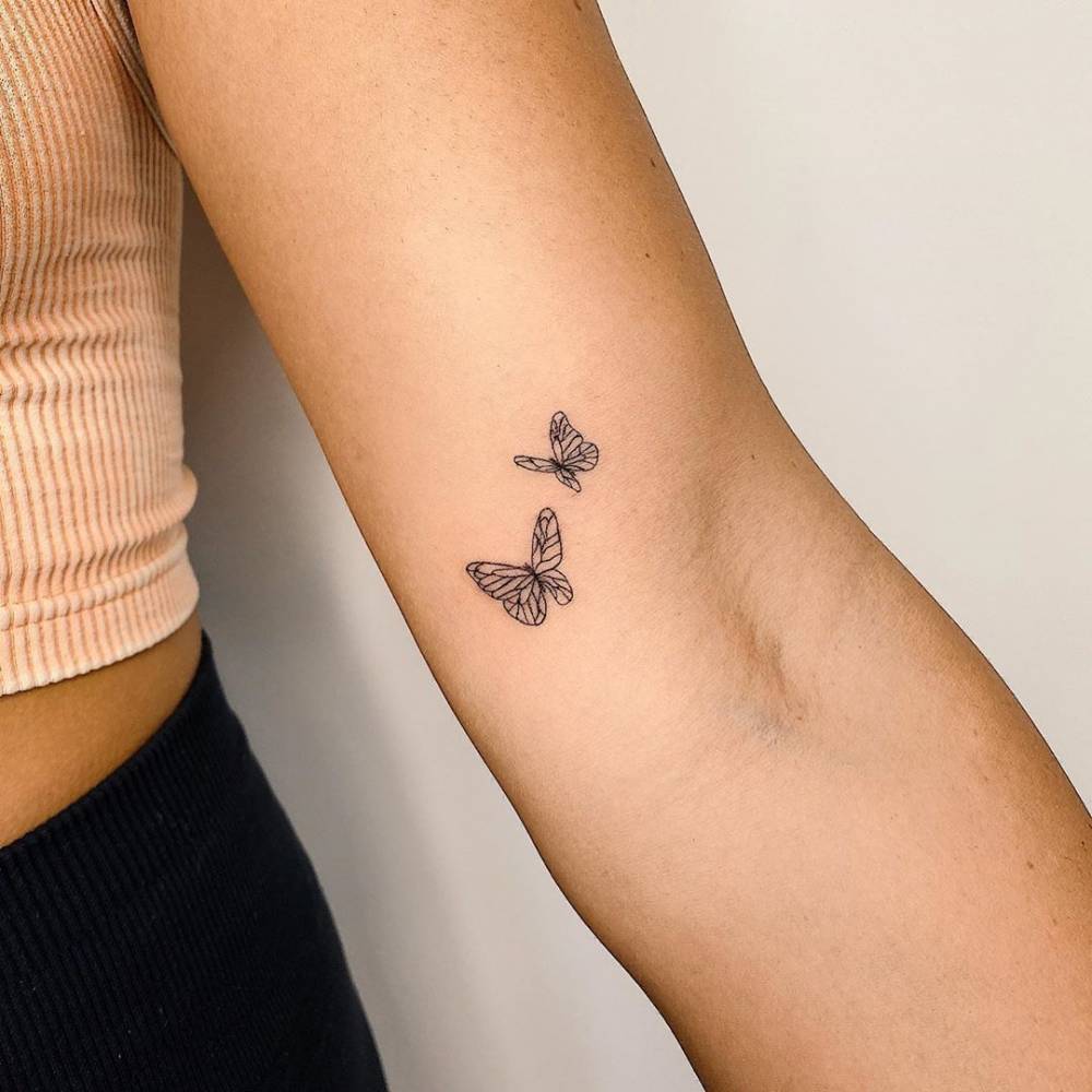 Tiny butterflies single needle tattoo