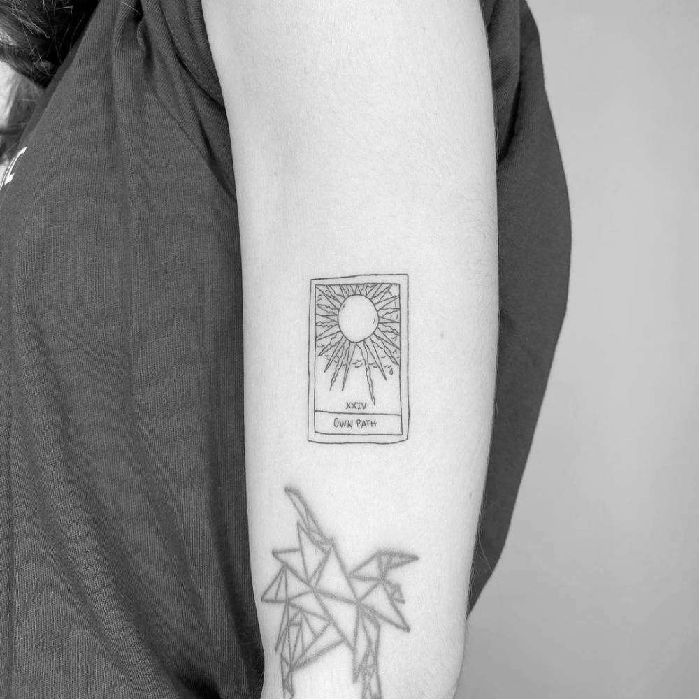 Fine line The Sun tarot card tattoo