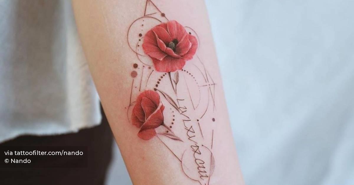 Poppy flower tattoo on the inner forearm