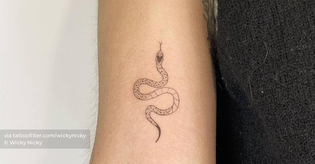 Fine line snake tattoo on the bicep