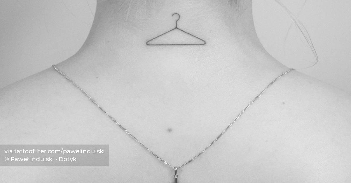 Coat hanger tattoo on the back of the neck