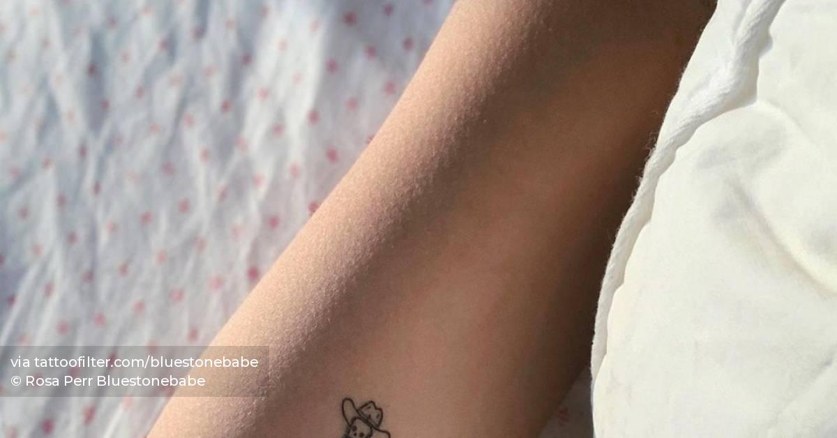 Hand poked cowbow skeleton tattoo on the inner arm