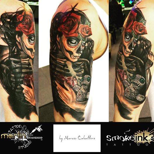 La Catrina in smoke ink style by Marcos Caballero