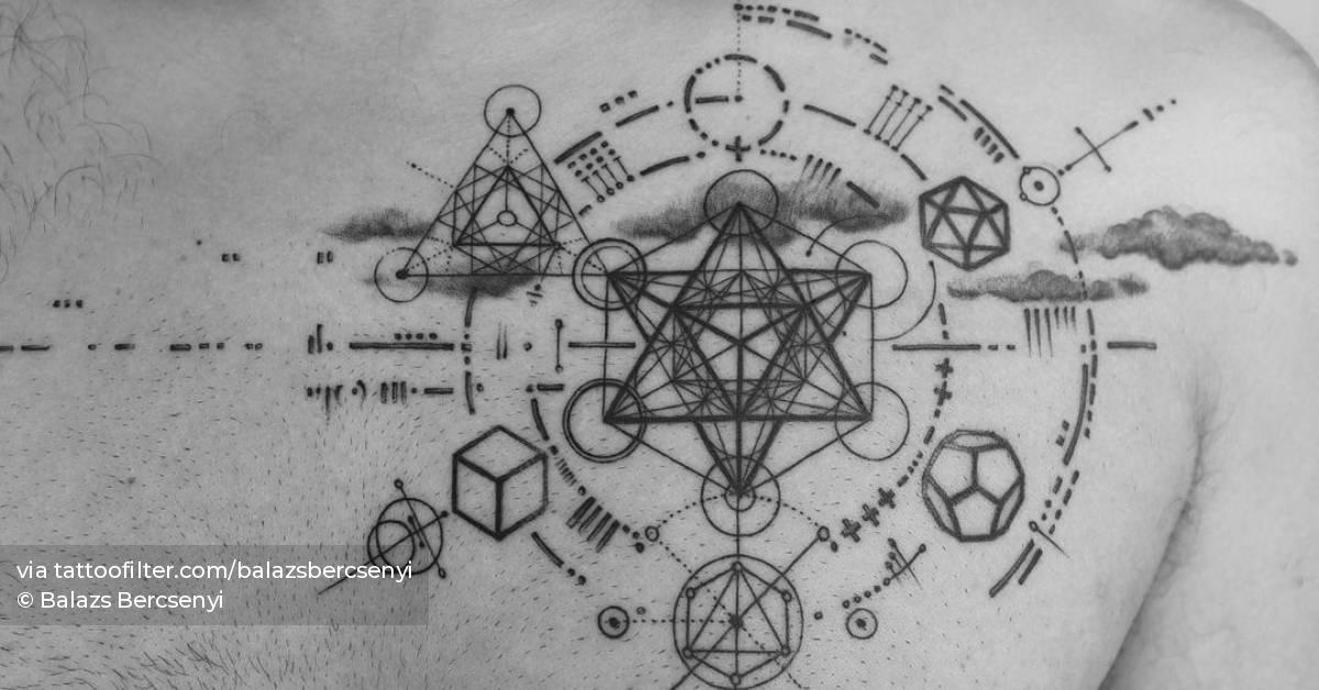 Metatron's Cube tattoo on the chest.