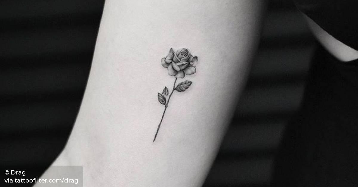Single needle rose tattoo on the right inner arm.