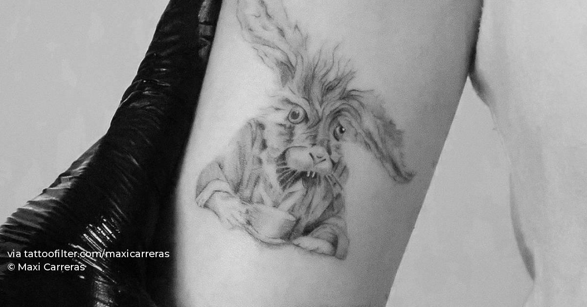 White Rabbit Arm Micro-realistic White Rabbit tattoo on the inner arm.