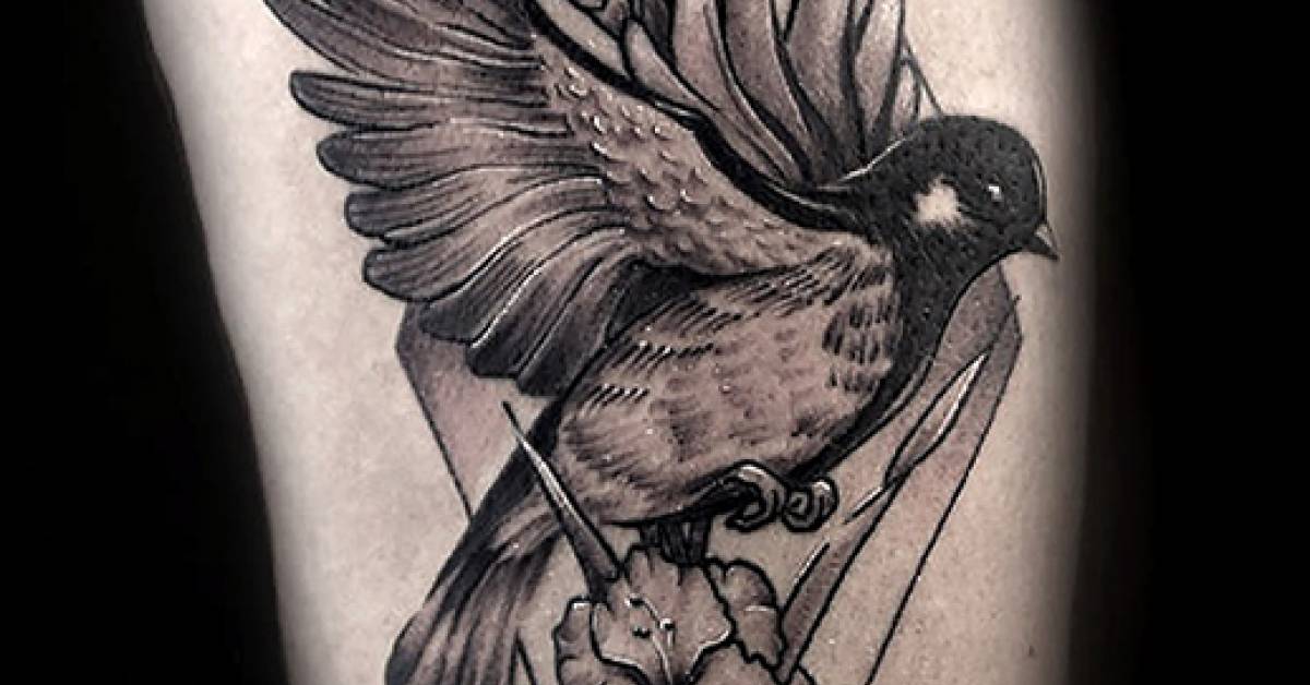black and grey realistic bird tattoo