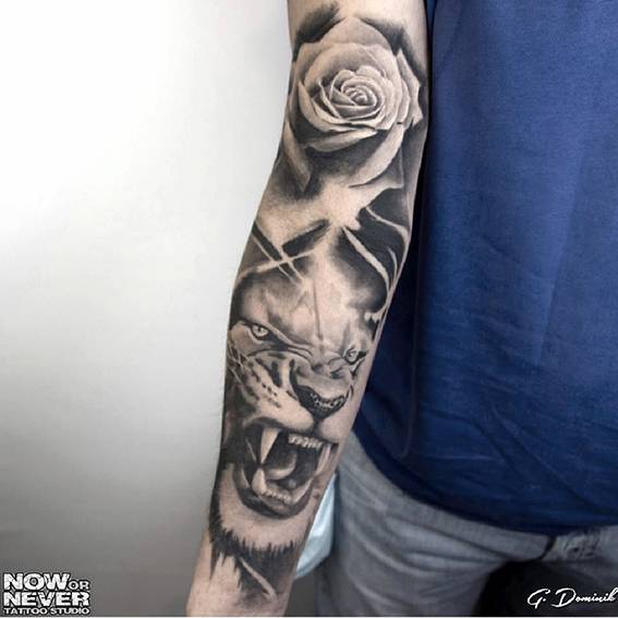 Black and grey realistic tiger tattoo