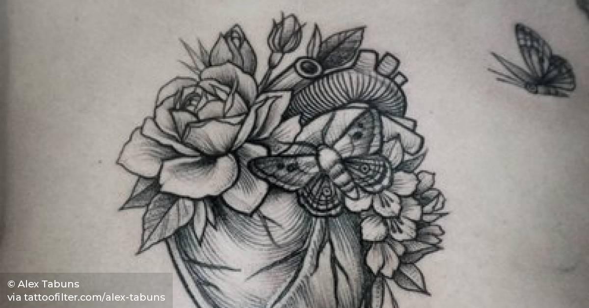 Floral heart on the chest.