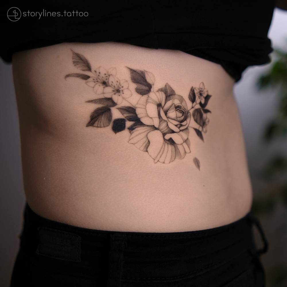 Single needle flowers + a tiny cover-up