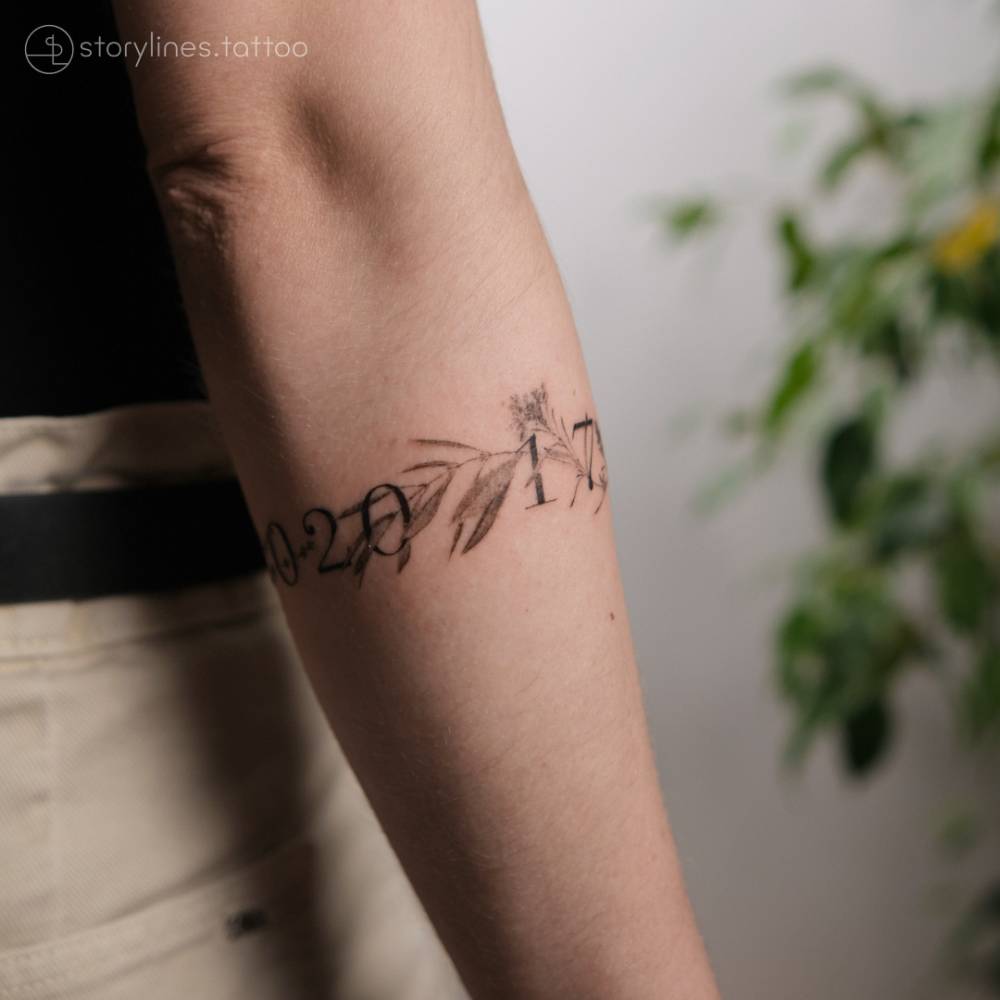 single needle olive branch by Storylines tattoo