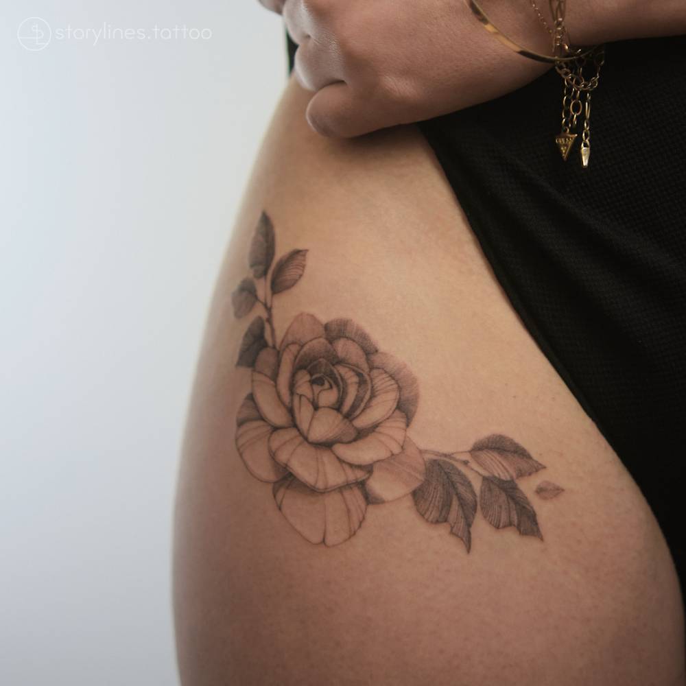 Delicate flower tattoo, single needle