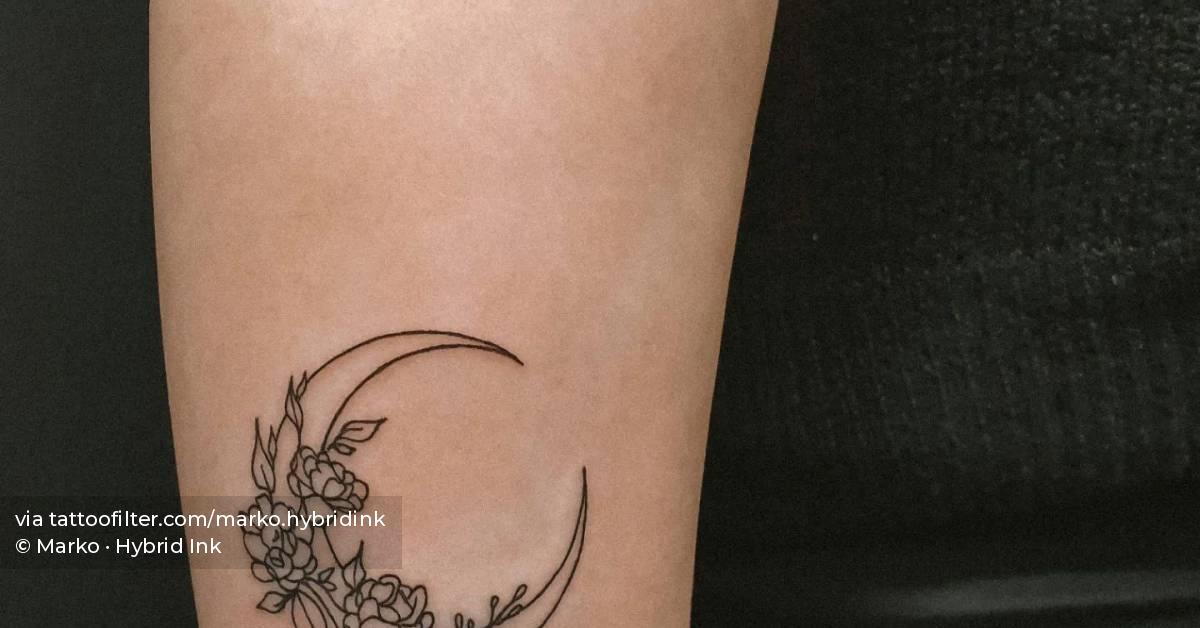 Flower moon tattoo located on the inner forearm, done