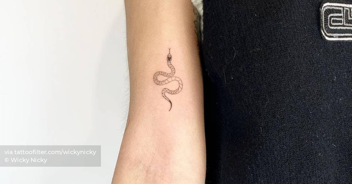 Fine line snake tattoo on the bicep