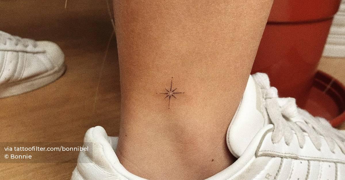 Minimalistic north star tattoo done on the ankle.