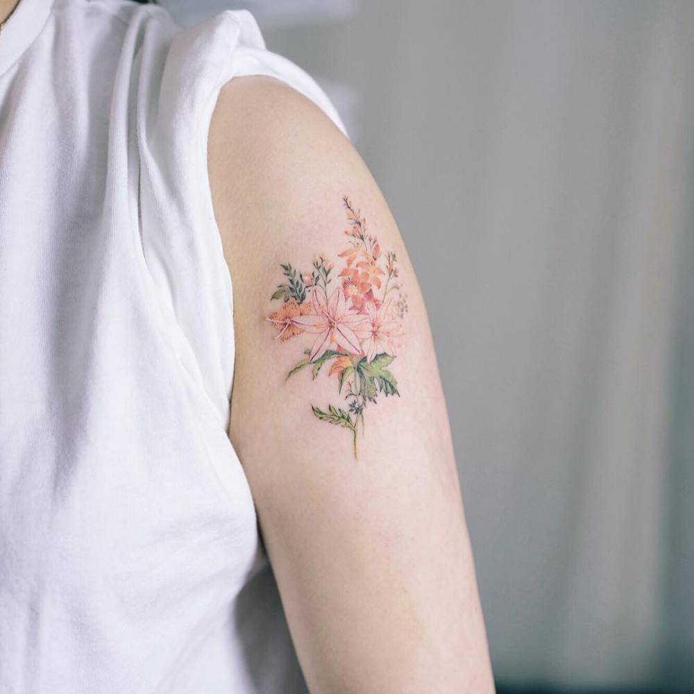 arm tattoo | Birth flower tattoos, Forearm flower tattoo, Tattoos