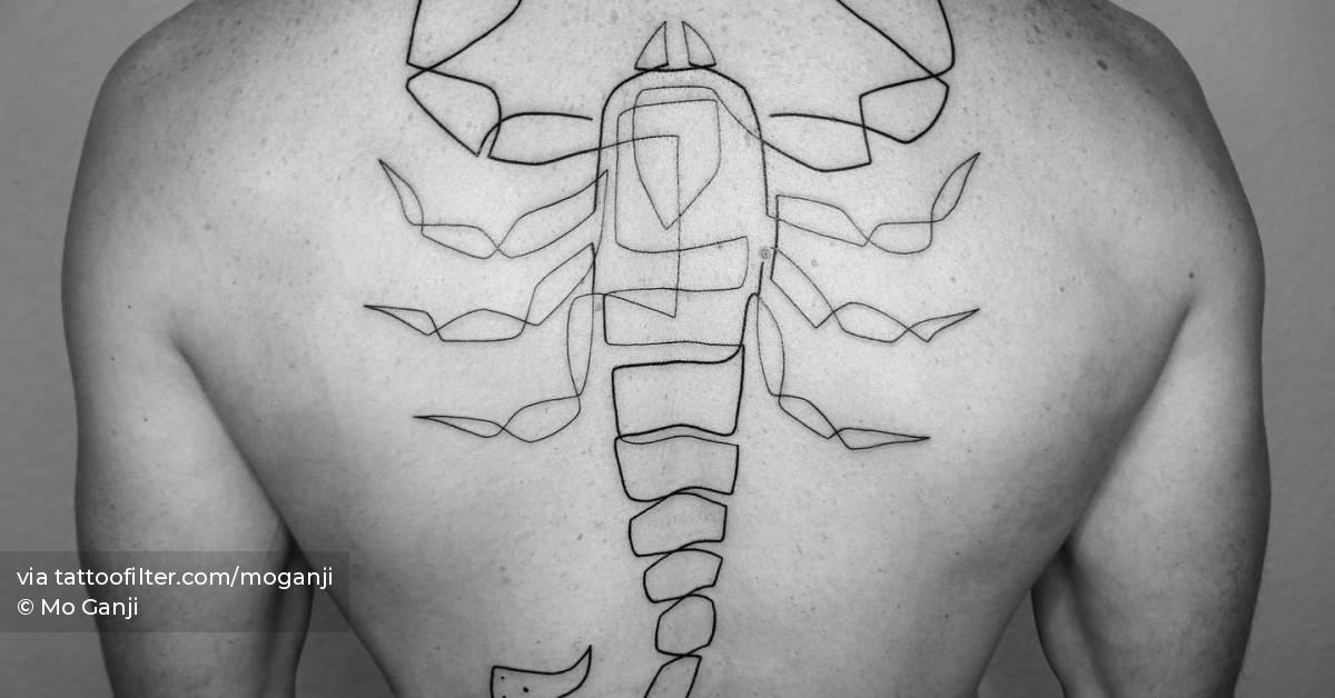 Huge one line scorpion tattoo located on the back.
