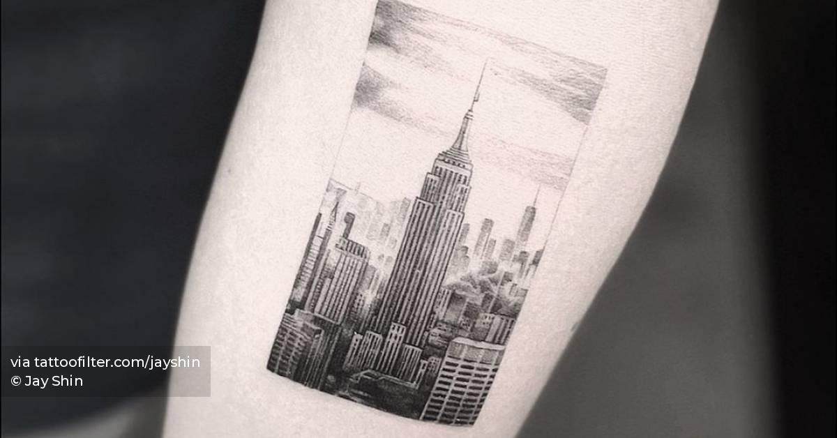 Micro realistic New York Skyline Tattoo Located On The