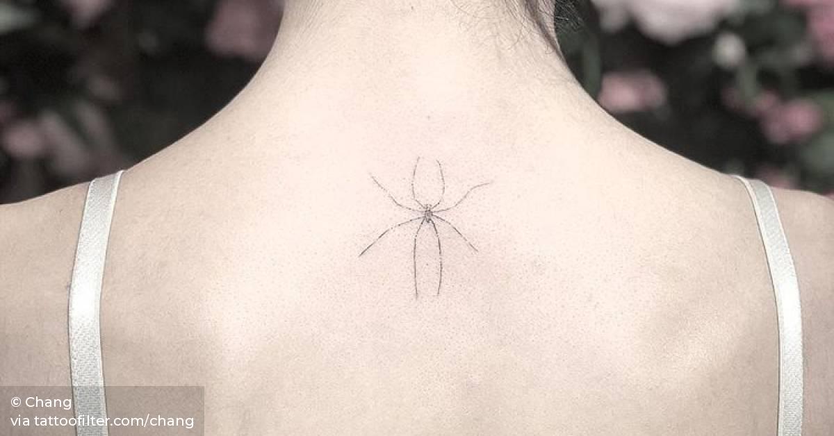 Spider tattoo on the upper back.