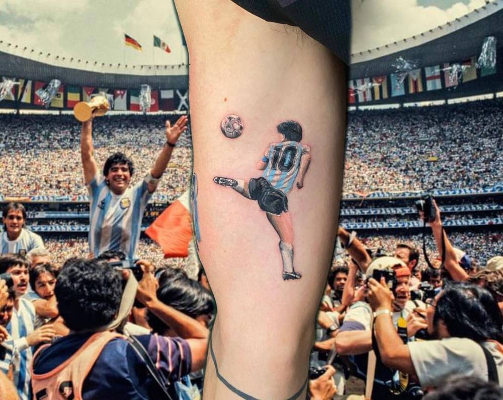 Micro realistic Style Maradona Tattoo Located On The Micro realistic Style Maradona Tattoo Located On The