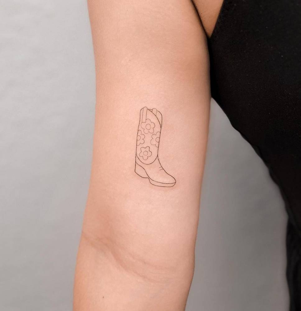Fine Line Style Cowboy Boot Tattoo Done On The Inner Fine Line Style Cowboy Boot Tattoo Done On The Inner
