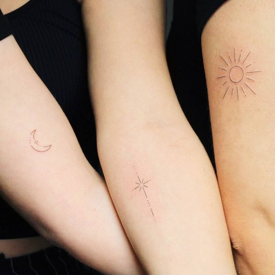 Matching Sun Moon And Star Tattoo For Best Friends 