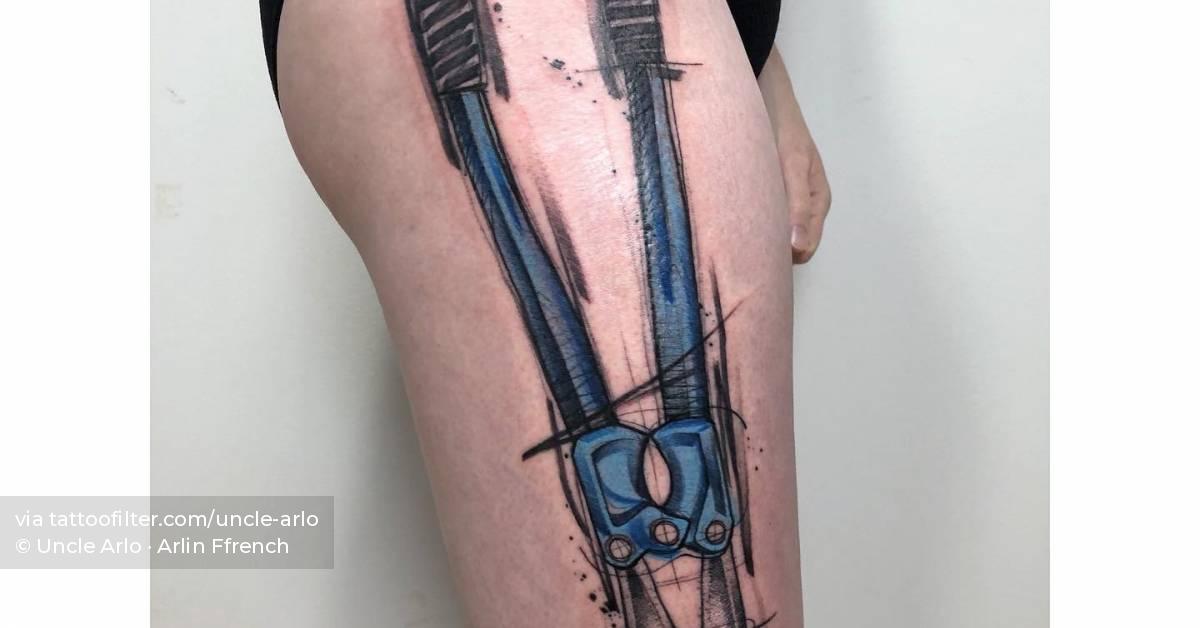 Bolt Cutter tattoo located on the thigh, sketch work