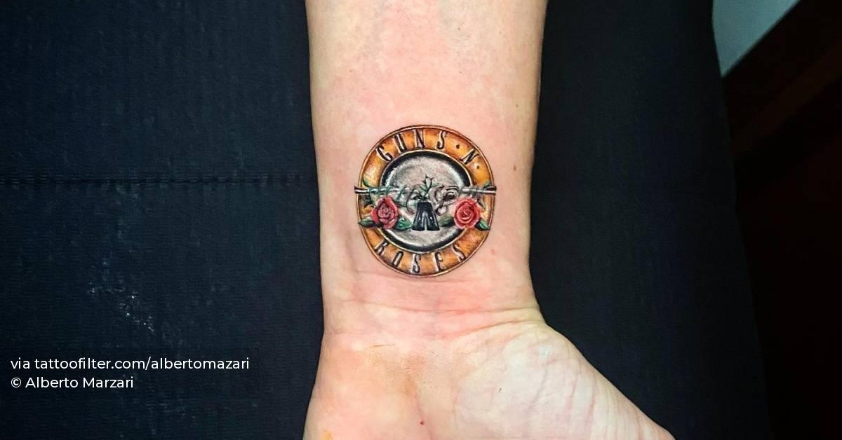Guns N' Roses tattoo done on the wrist, micro-realistic