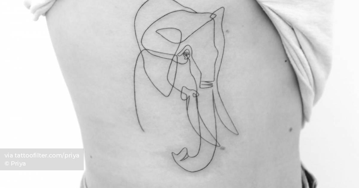 Elephant Rib Tattoo Quibe's Elephant Line tattoo located on the rib.