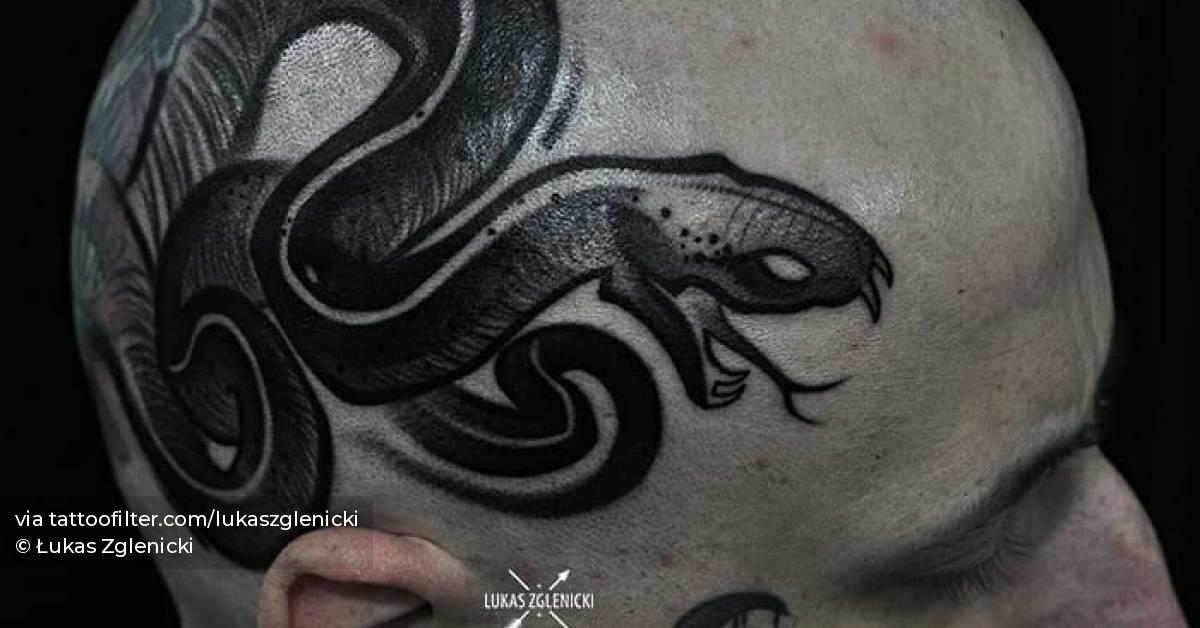Sketch work snake tattoo on the head.
