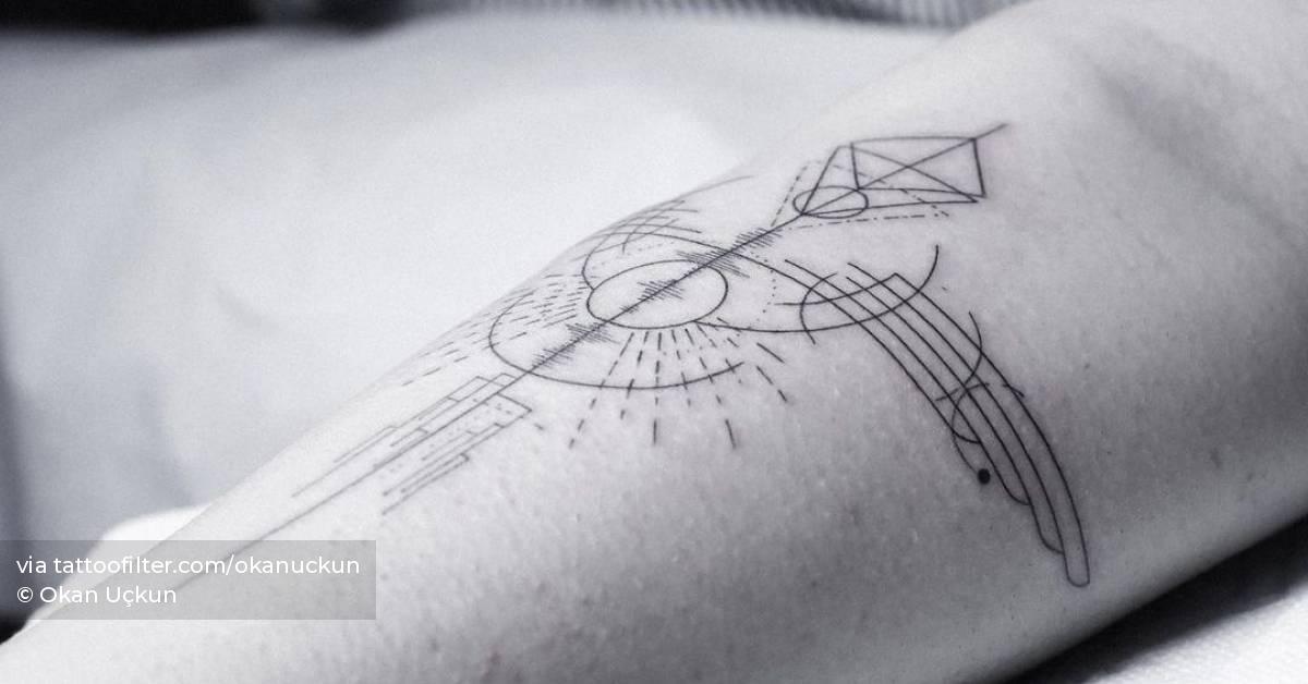 Fine line thunderbird tattoo on the inner forearm.