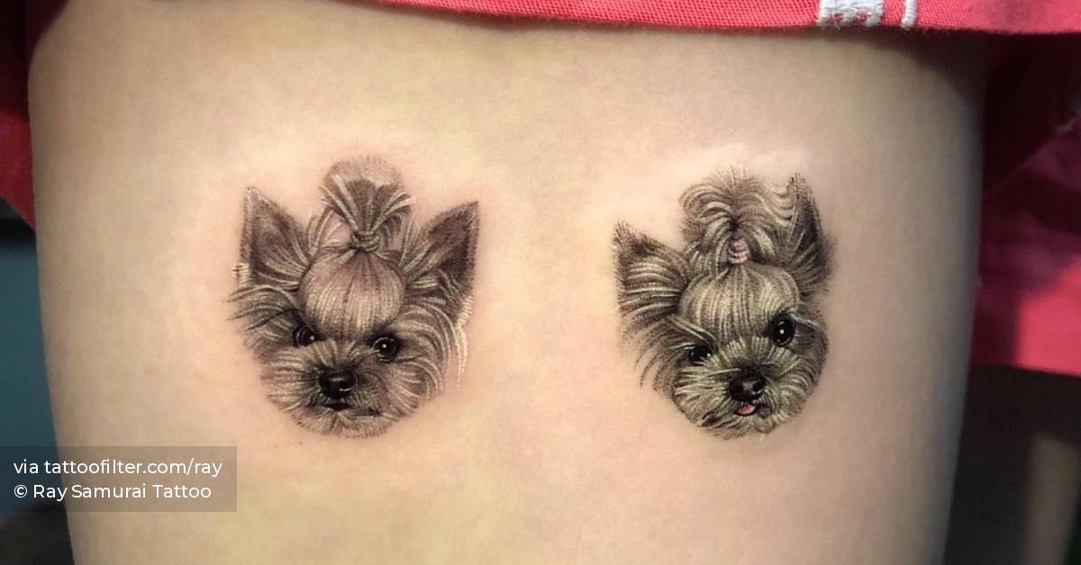 Microrealistic Yorkshire Terriers portrait tattoo