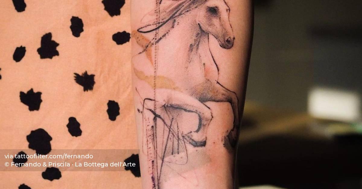 Horse tattoo located on the inner forearm, sketchy