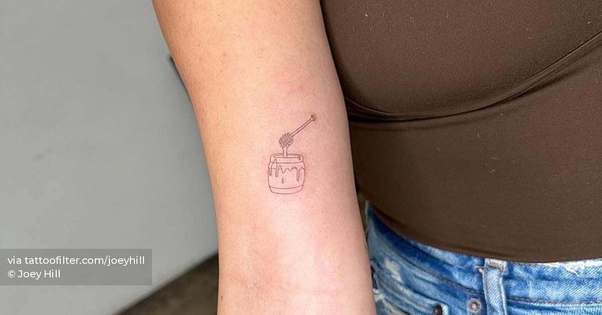 Single needle honey pot tattoo located on the inner