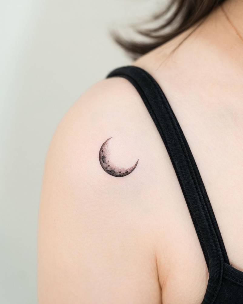 Micro realistic Style Crescent Moon Tattoo Located On
