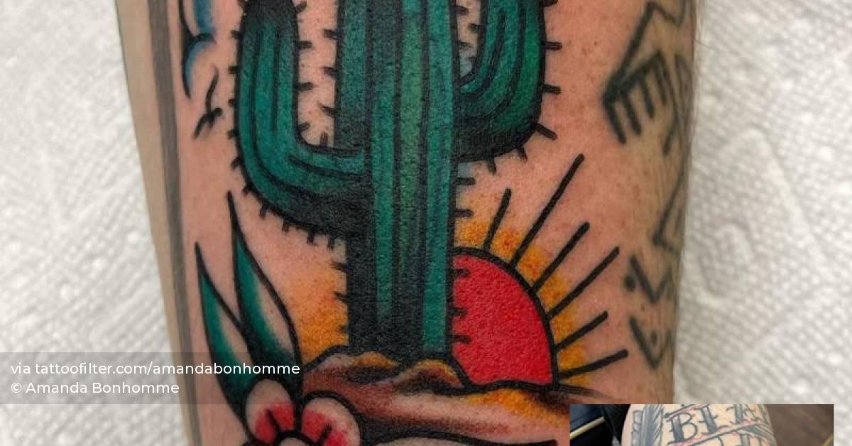 Saguaro cover-up tattoo located on the shin,