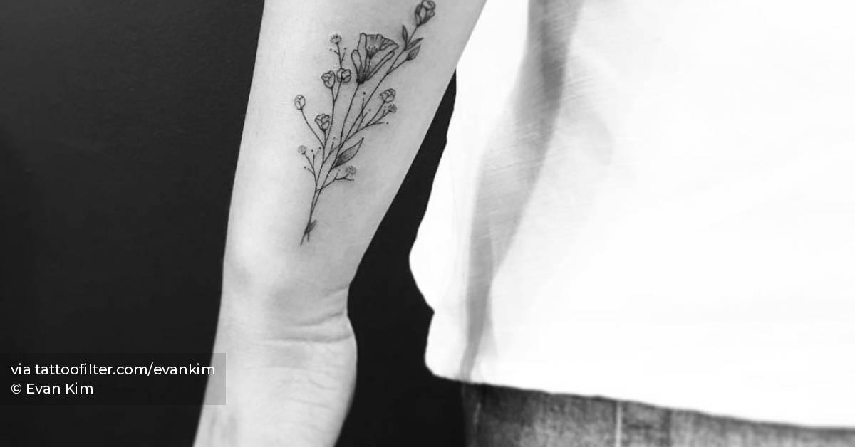Flower bouquet tattoo located on the wrist, fine line