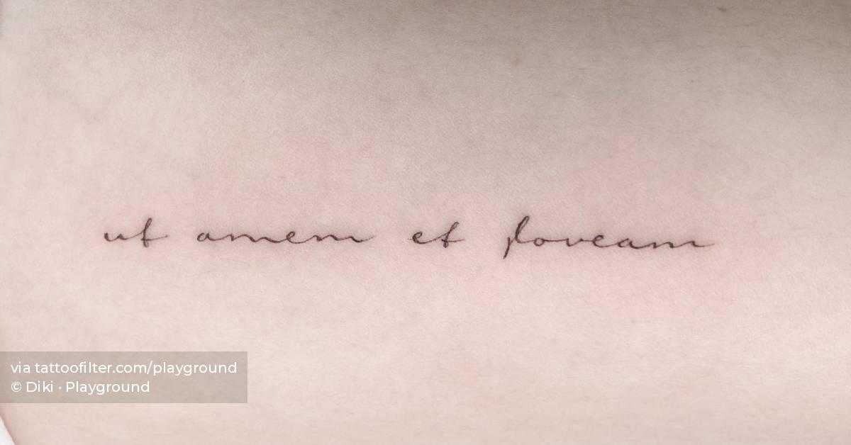 "Ut amem et foveam" lettering tattoo located on the