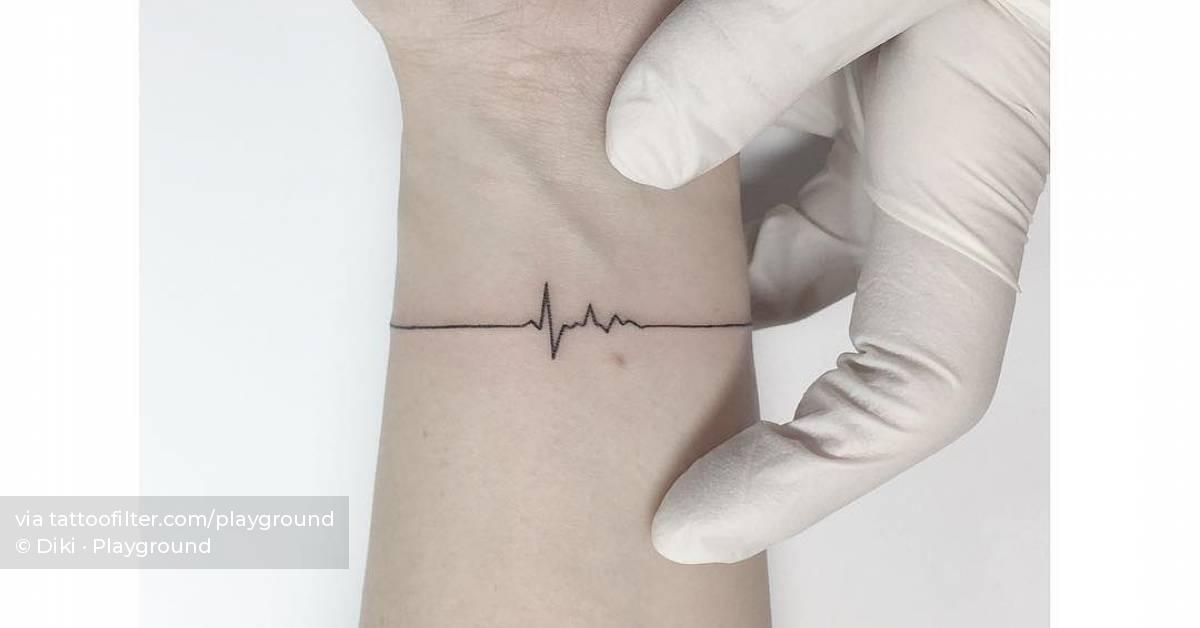 Heartbeat wristband tattoo, fine line style.