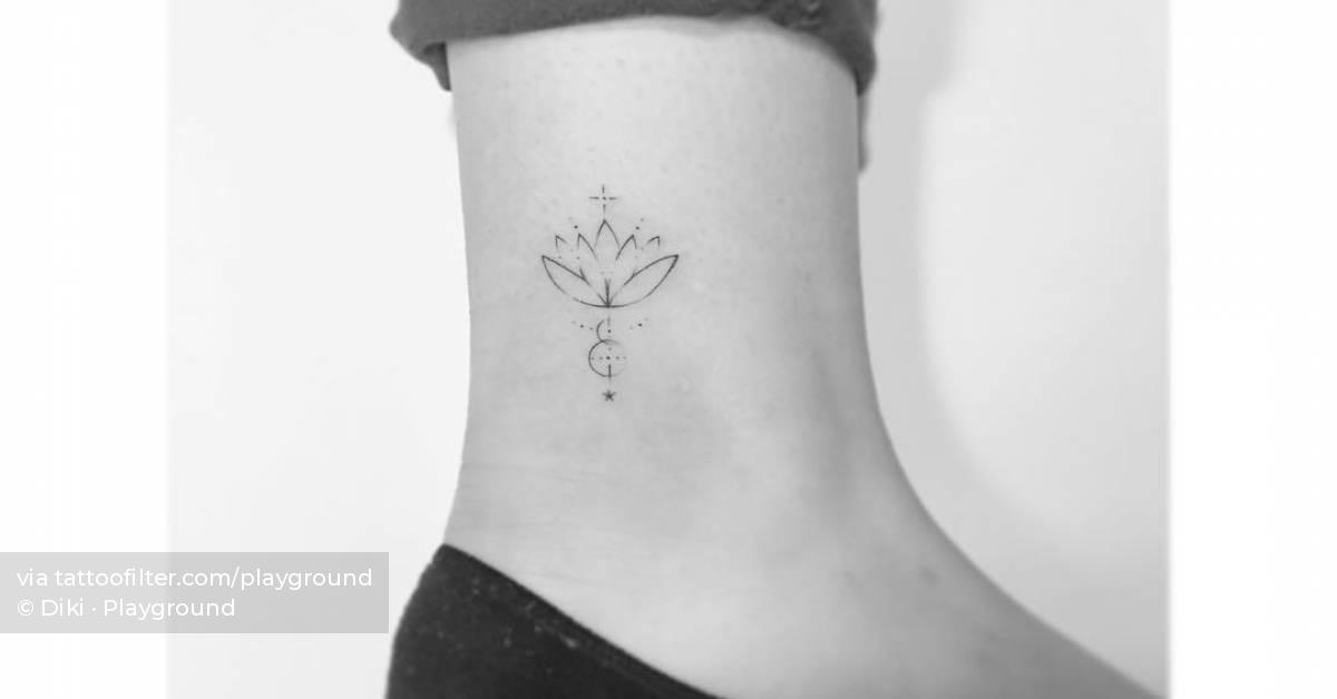 Fine line style lotus flower tattoo done on the ankle.